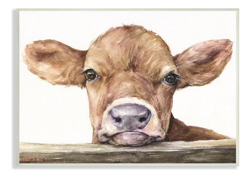 Stupell Industries Lindo Bebé Vaca Animal Acuarela Pintura P