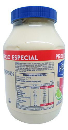 Mayonesa Hellmanns Ligera Con Jugo De Limon En Frasco 1 Kg