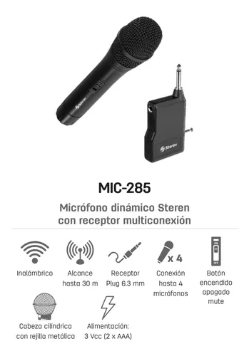 MICROFONO INALAMBRICO STEREN MIC-285 CON RECEPTOR MULTICONEXION