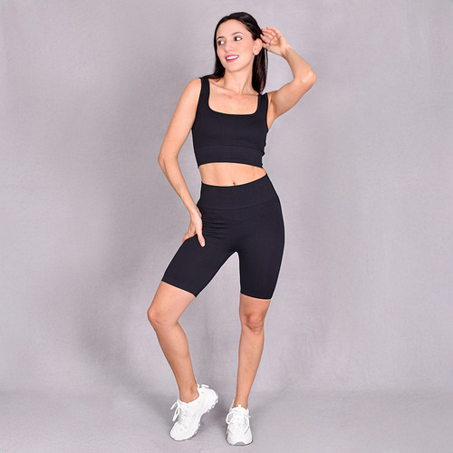 Conjunto Deportivo 2 Piezas Top Y Short Para Mujer Gym Negro L