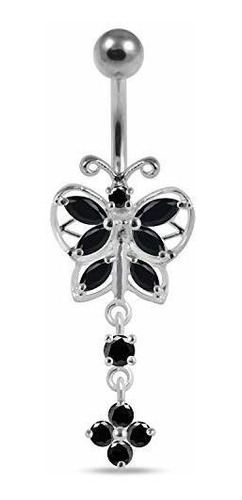 Aros - Jeweled Butterfly With Flower Dangling 925 Sterling S