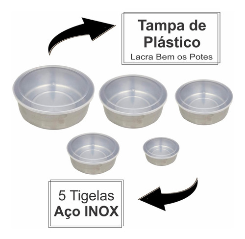 Imagem 4 de 7 de Conjunto Tigelas Vasilha Potes Inox Tampa Organizador 5 Pçs