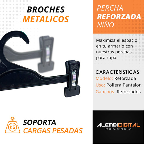Imagen 6 de 10 de Percha Pollera Pantalon Jean Broche Gancho Reforzado Pack 30
