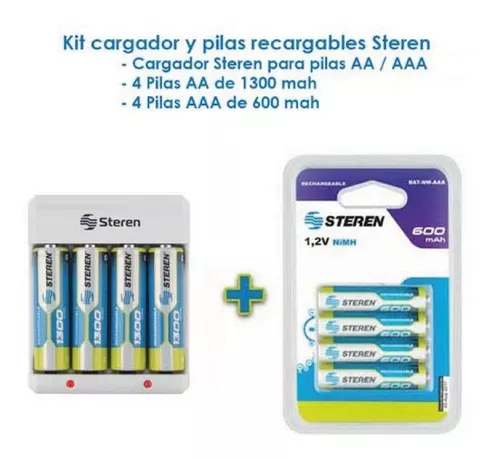 Paquete de 4 pilas recargables “AAA” NiMH 600 mAh marca Steren.