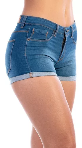 Short De Mezclilla Stretch Dama Azul Medio Con