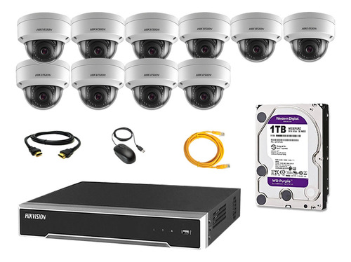 Camara Seguridad Ip Poe Interior Kit 10 Hikvision Disco 1tb