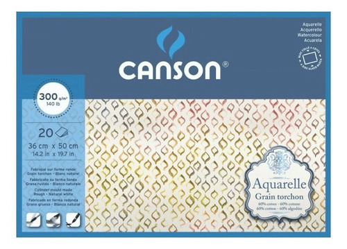 Bloco Canson Papel Aquarelle 36x50 300 G/m Grano Grosso 20fl