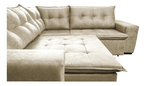 Sofa De Canto Retrátil Reclinável, Molas Cama Inbox Oklahoma Cor Bege Desenho do tecido