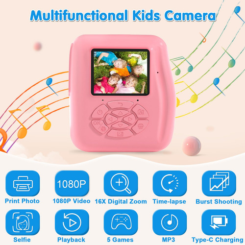 Cámara De Impresión Instantánea Prograce Kids 1080p Hd Con T