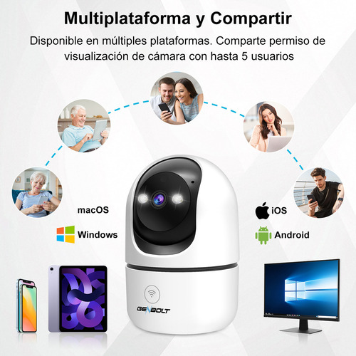 Genbolt® Cámara De Seguridad Wifi Interiore IP Vigilancia Doméstica Cctv Con Detección De Humanoides Cámara De Paseo Automático Para Niñeras Y Mascotas Monitor Para Bebés Con Alarma De Audio Para Casa