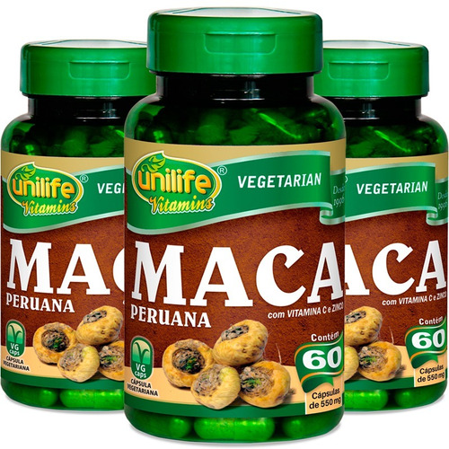 Kit 3 Maca Peruana 550mg - Unilife Vitamins - 60 Cápsulas
