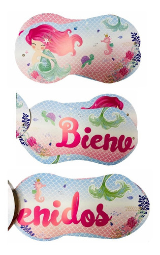 Banderin Bienvenidos Sirena Rectangular Decoracion Cotillon 