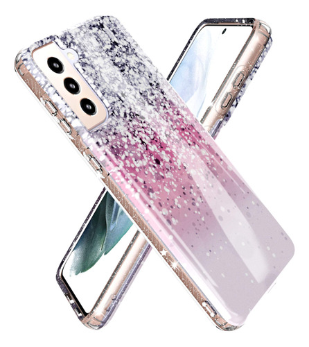 Walago Galaxy S21 Plus Case, Slim Clear Case Cute Glitter Bl