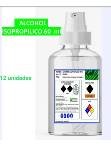 Imagen 1 de 1 de Alcohol Isopropilico 60 Ml Por 12 Unidades Con Spray