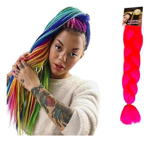 2 Pz Extensiones Kanekalon Trenza Africana Rosa Neon