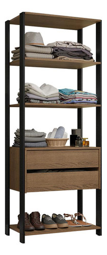 Guarda-roupa Closet Valencia 2 Gav 4 Prate 70cm Madesa Pr Cor Rustic/Preto