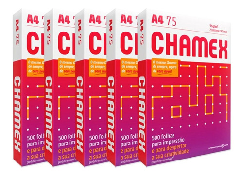 Resma Chamex A4 blanco de 2500 hojas de 75g color blanco de 5 unidades por pack