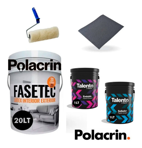 Imagen 1 de 10 de Combo Pintura Latex 20l+enduido+fijador+rodillo+lija Al Agua