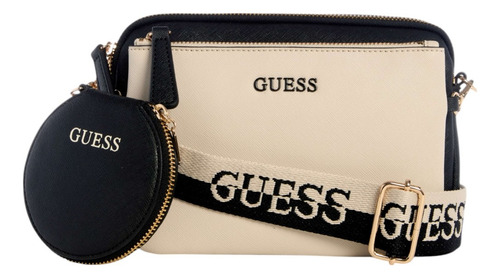 Bolsa Guess Factory Sg954371-sml Acabado de los herrajes Níquel Color Beige Correa de hombro Beige Diseño de la tela Lisa