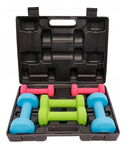 Set Maleta Con 3 Pares Mancuernas Colores Total 12 Kg