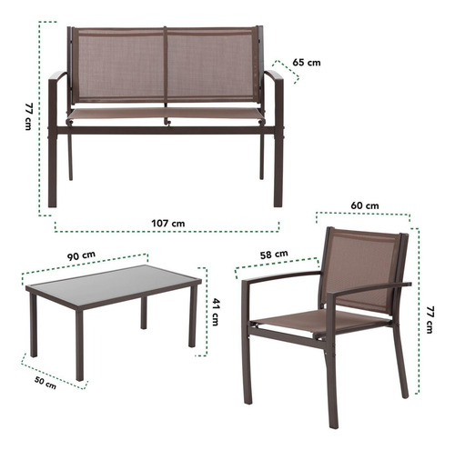 Sala Exterior Para Jardin Textileno Sillas Sillon Mesa 4pzas Mesa De Centro Patio Terraza Balcón Color Marrón KH4PLN Kingshouse