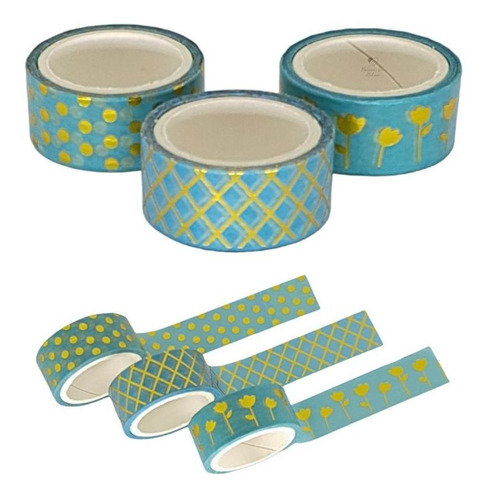 Kit Fita Adesiva Washi Tape Metalizado Foil Bela 3 Unidades