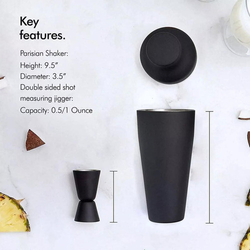 Juego De Coctelera 8 Piezas Acero Negro Mate