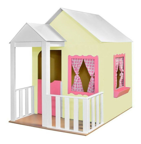 Casinha De Brinquedo Com Cercado Amarelo/rosa- Criança Feliz