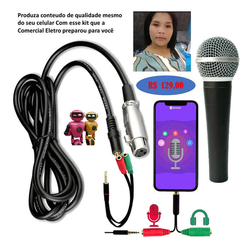 Imagem 4 de 7 de Microfone 58 Com Fio Adaptador Para Usar Em Celular Plug P3