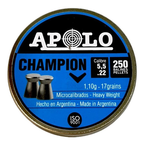 Balines Caza Tiro Apolo Champion 1,1gr Cal 5,5mm X 250 Plomo