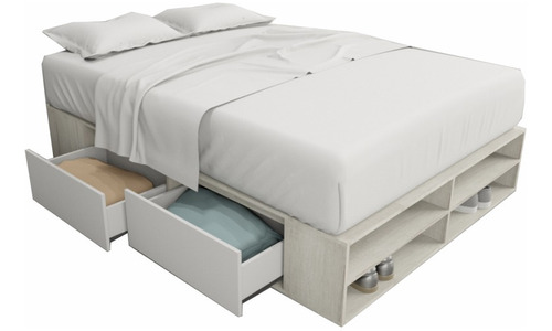 Cama Box Plataforma Cajonera 2 Plazas 1,40 Mts Con 4 Cajones