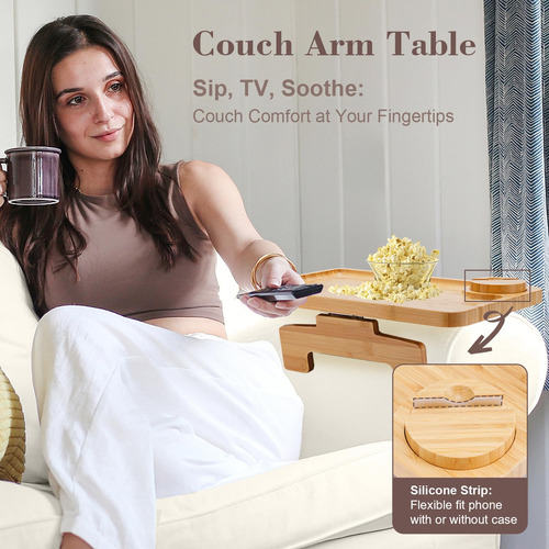 Mesa De Brazo Para Sofá Bandeja De Bambú Con Soporte 360