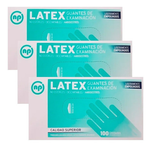 3 Guantes De Latex Descartable Examinación X 100 Unidades