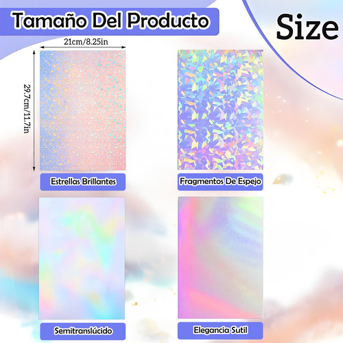 Vinil Adhesivo Holográfico A4 Para Impresión Láser Inkjet Autoadhesivo Impermeable Resistente A Desgarros Muramaudi 24 Piezas Cuatro Formas Mezcladas 21 Cm × 29.7 Cm