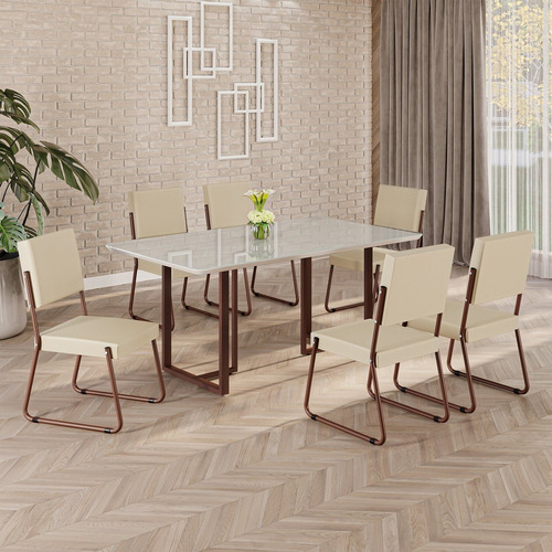 Conjunto Sala De Jantar Mesa 160x90cm Base Lunna Tampo Fbwt