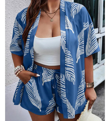 Set De Blusa Y Short Con Estampado Tropical