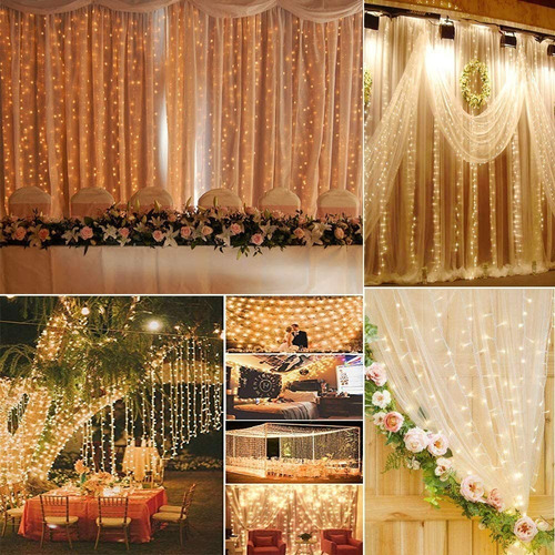 Luces Cortina Serie Decorativas Con 4 Modo Música 3x3m Usb