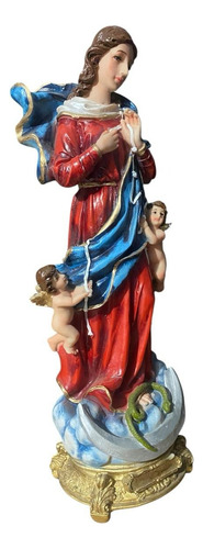 Estatua Virgen Desatanudos 40cm Fina Resina Ojo De Cristal Azul Acero