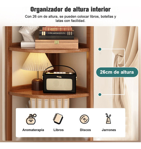 Estante Librero Esquinero Moderno Multifuncional 4 Capas Marrón Oscuro