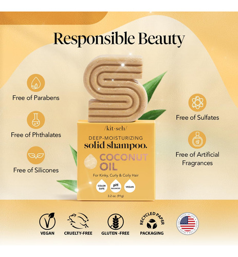 Shampoo Bar Kitsch Aceite De Coco Hidratante Profundo 90 Ml