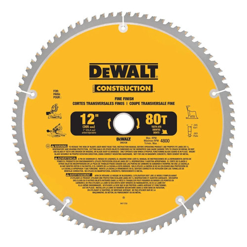 Disco De Corte 12 Pulgadas 80 Dientes Dewalt Dw3128