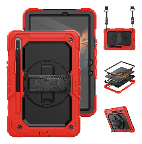 Funda Roja Con Correa De Mano Para Galaxy Tab S7/s8 De 11 Pu