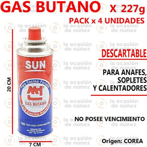 Imagen 2 de 6 de Cartucho Gas Butano 227gr Caja X 4 Garrafa Camping Anafe