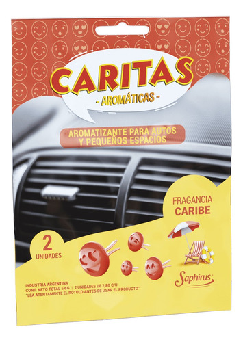 Perfume Fragancia Aromatizante Para Auto Pack X2 - Caritas Color Naranja Fragancia Caribe
