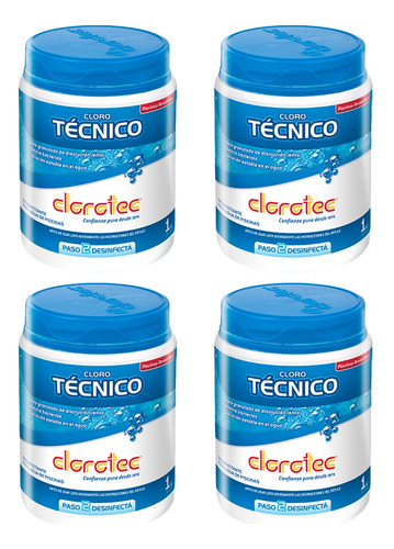 Imagen 3 de 9 de Cloro Granulado Técnico Clorotec Piscinas Revestidas X 4 Kg
