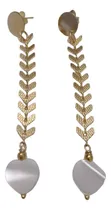 Comprar Aros Baño Oro Largos Cadena Forma De Hoja Y Corazón Nácar 