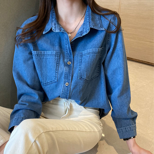 Camisa De Mezclilla Para Dama Azul Mezclilla Oscura Y Clara