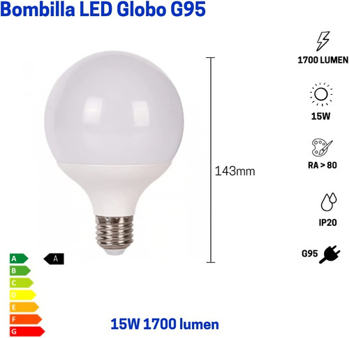 Imagen 2 de 3 de Bombillo Globo G95 Para Lámpara Decorativo Pasta Blanca