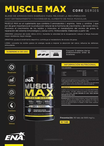 Imagen 3 de 7 de 3 Muscle Max Ena Post Work Recuperador
