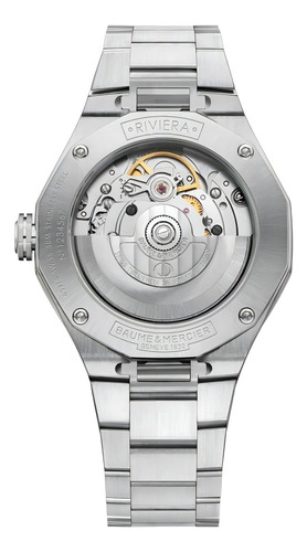 Reloj pulsera Baume & Mercier M0A10661 con correa de acero inoxidable color plateado - fondo gris